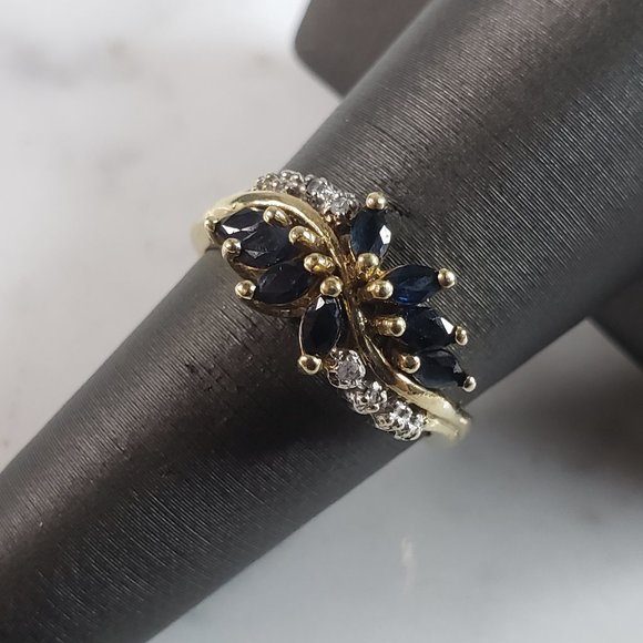 Womens Vintage Estate 10K Gold Sapphire & Diamond Ring, 3.1g E6224